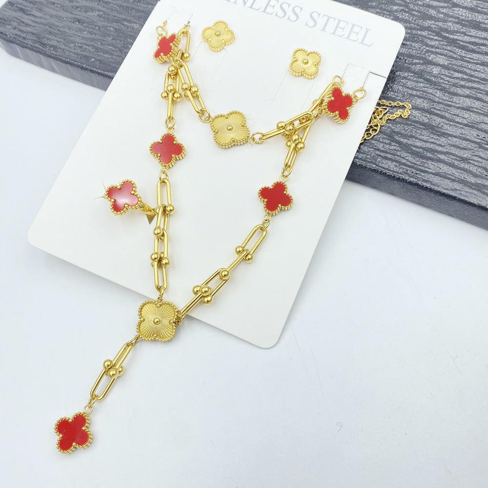 Stainless Steel Four-Leaf Clover Jewelry Set
