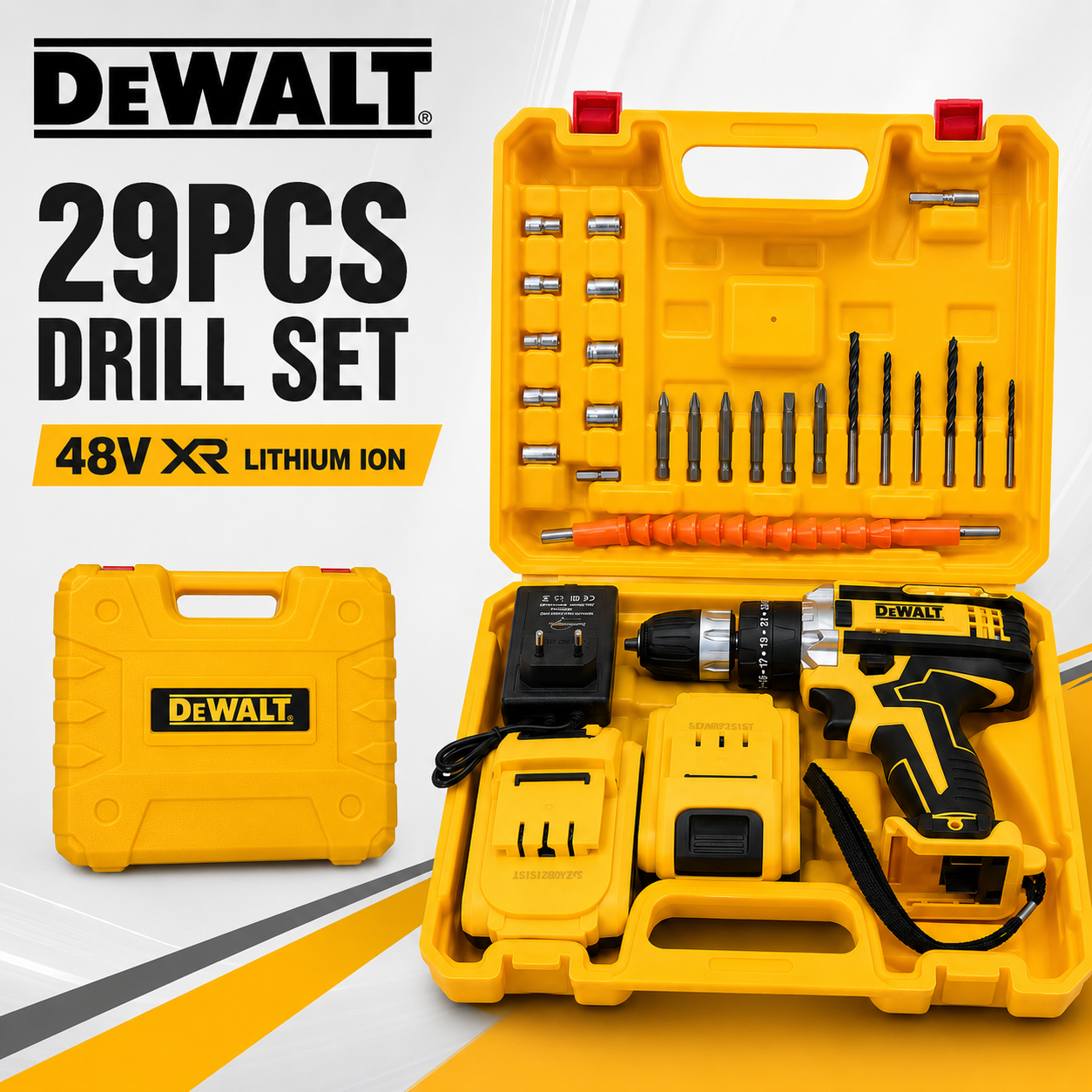 48V Cordless Drill Machine Kit 29PCS Complete Set with Double Rechargeable Batteries & Carry Case