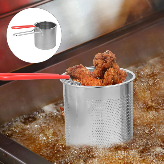 2 in 1 Stainless Steel Deep Fryer Pot with Removable Strainer Basket & Heat Resistant Handle