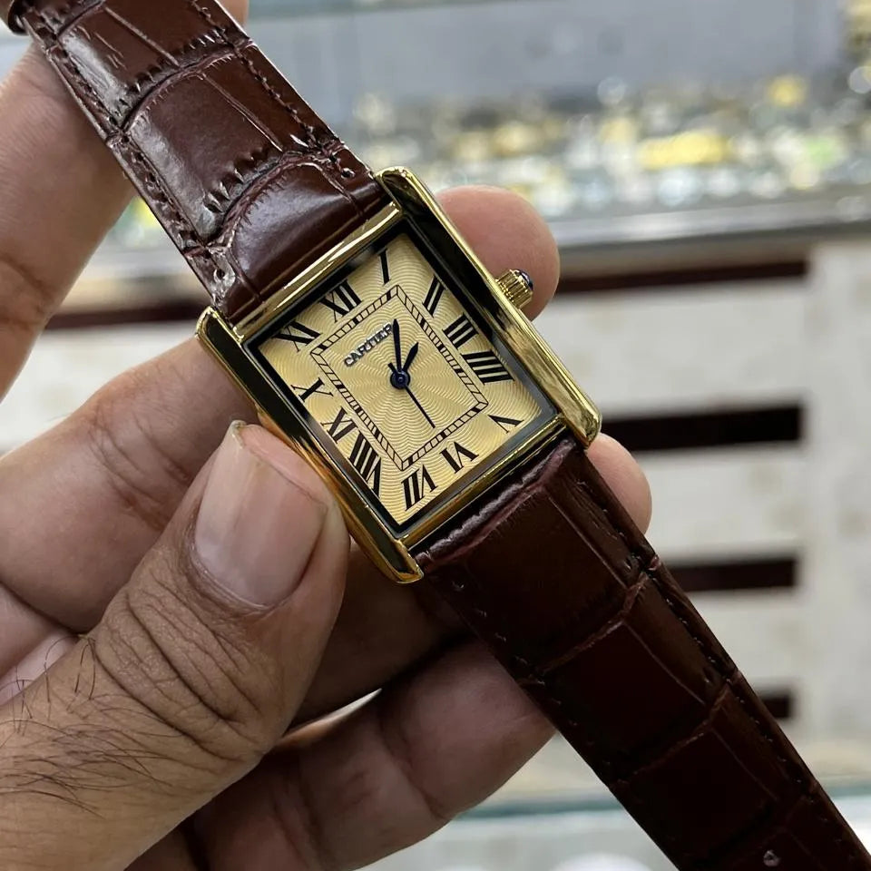 Luxury Rectangular Analog Watch for Men ā Brown Leather Strap