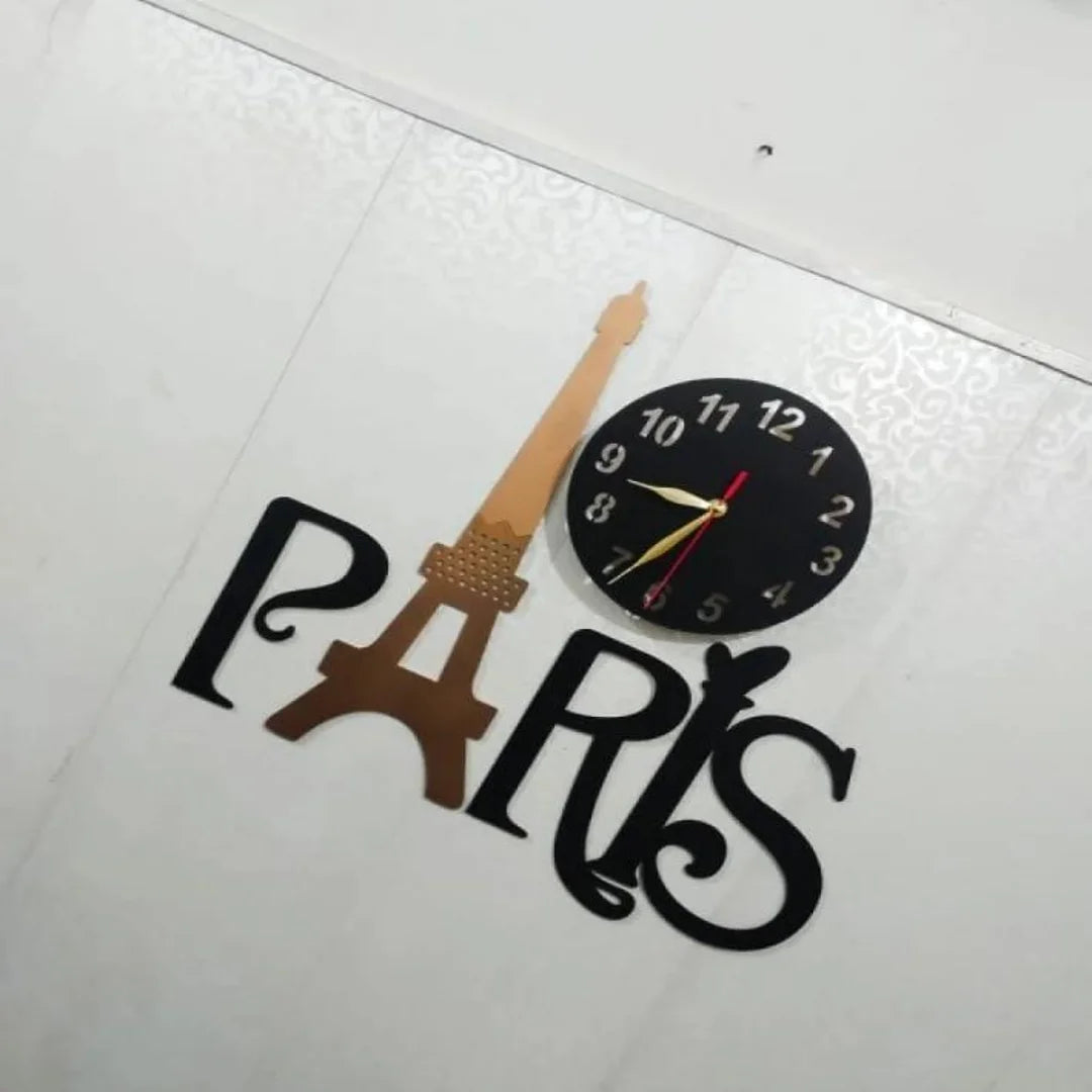 3D Wooden Paris Wall Clock