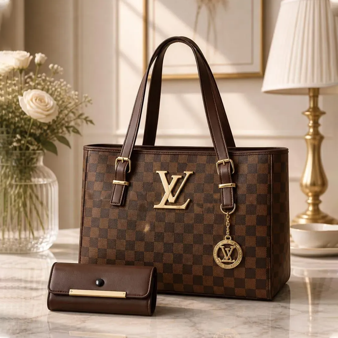 Luxury Brown LV Checkered Handbag Set for Women