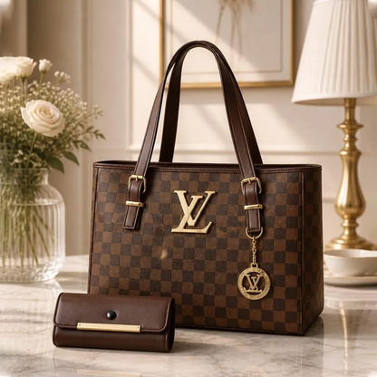 Luxury Brown LV Checkered Handbag Set for Women