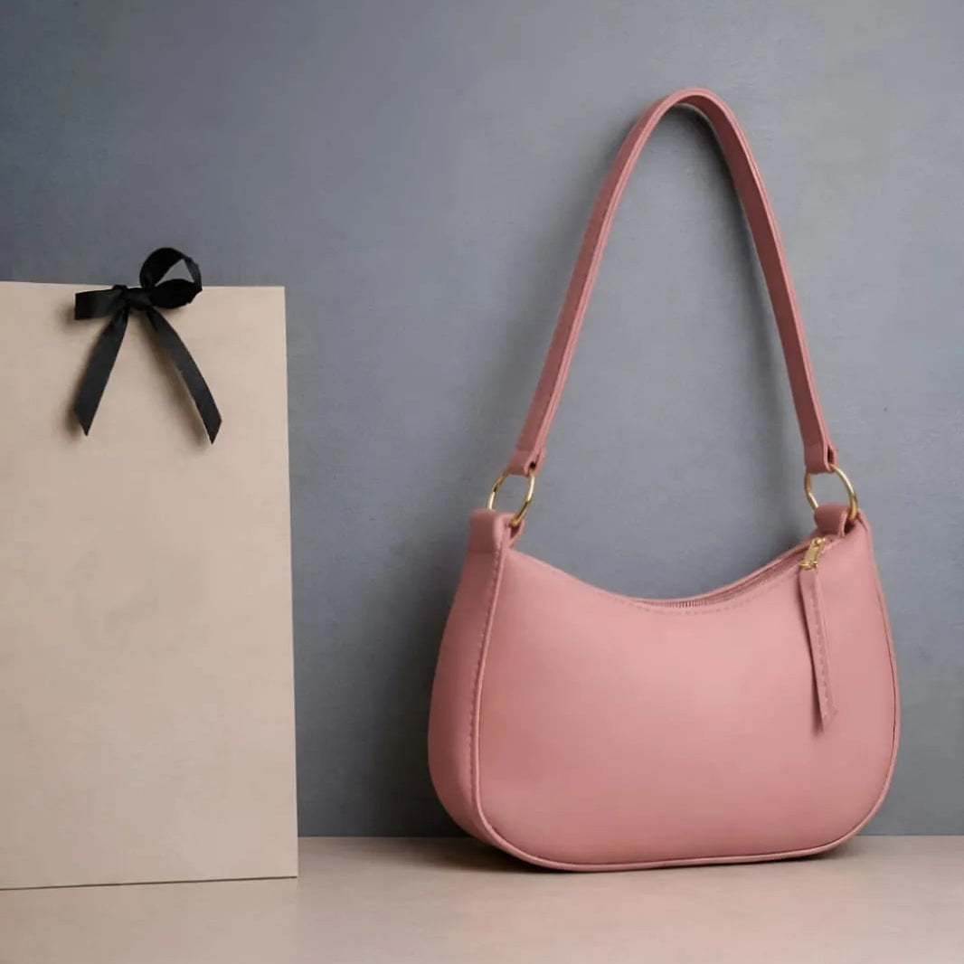 Elegant Women's Black Shoulder Bag with Zip Closure
