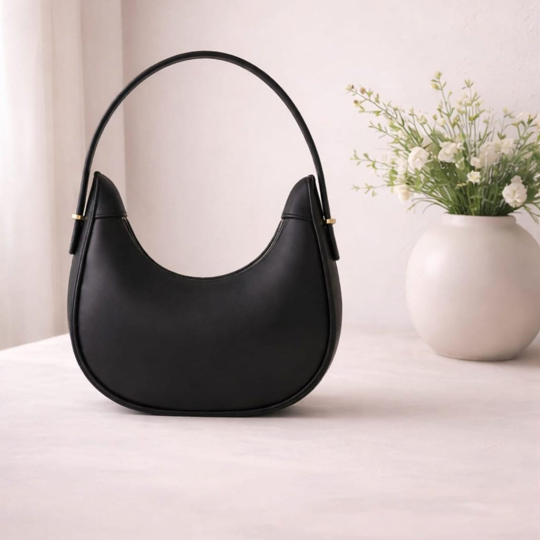 Half Moon Black Shoulder Bag for Women