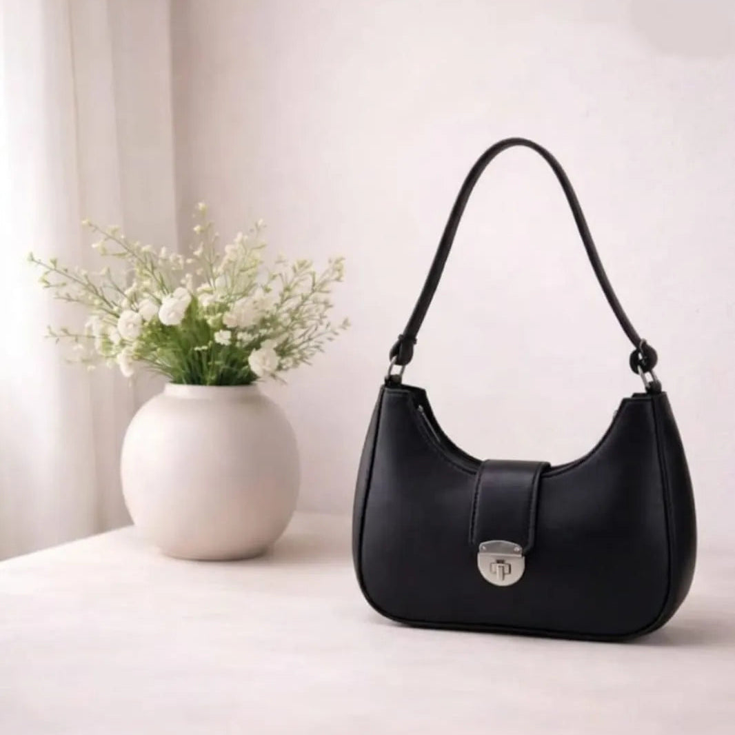 Luna Lock Shoulder Bag for Women in Black – Front View