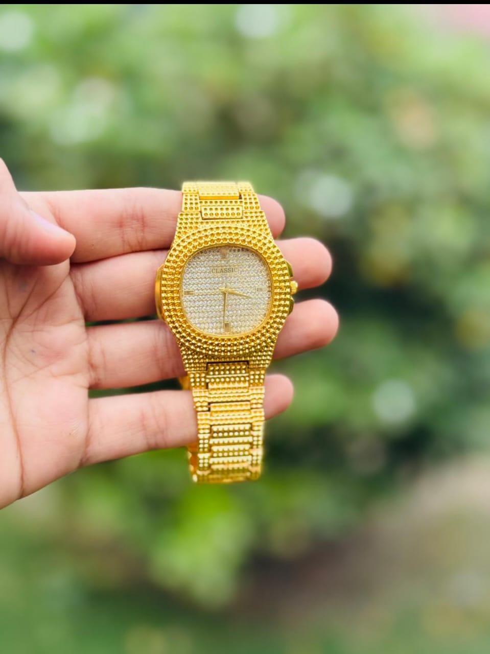 Rose Gold Textured Chain Watch with Fold Clasp for Women