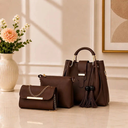 Women's Leather Plain Hand Bag Set
