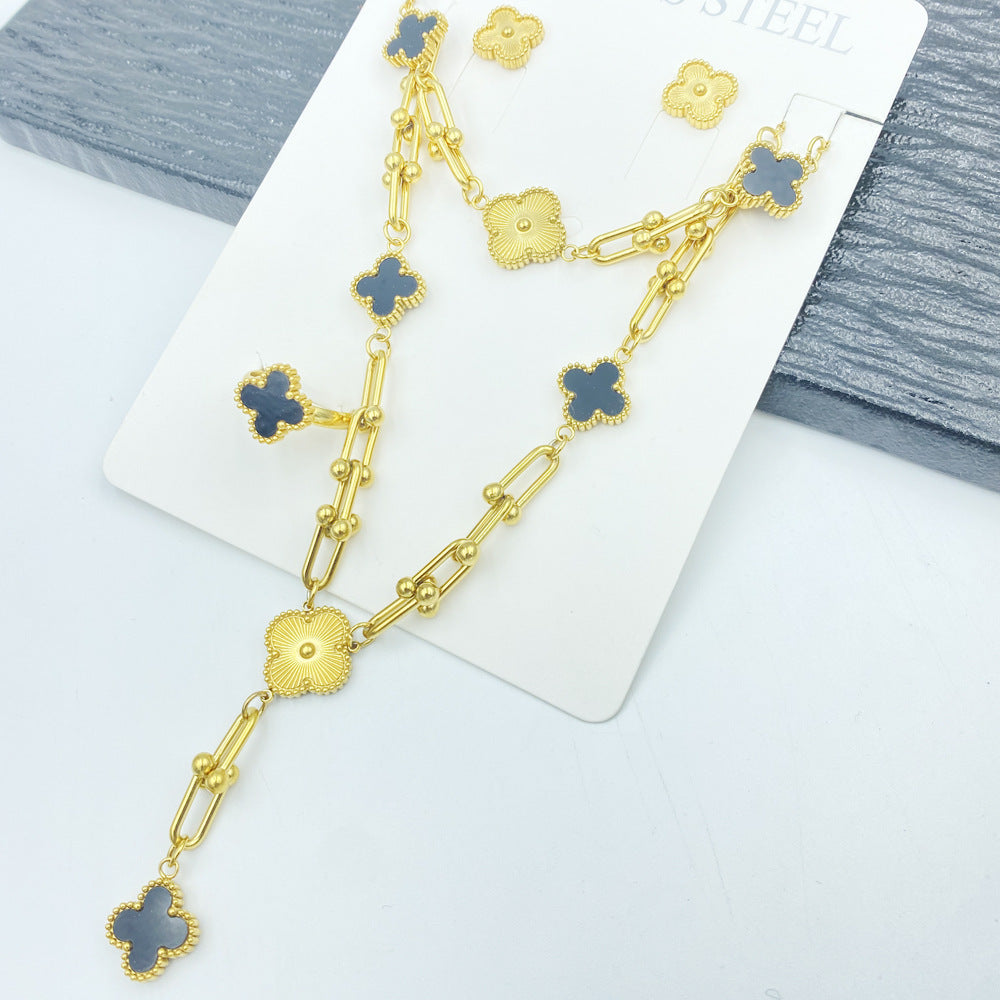 Stainless Steel Four-Leaf Clover Jewelry Set