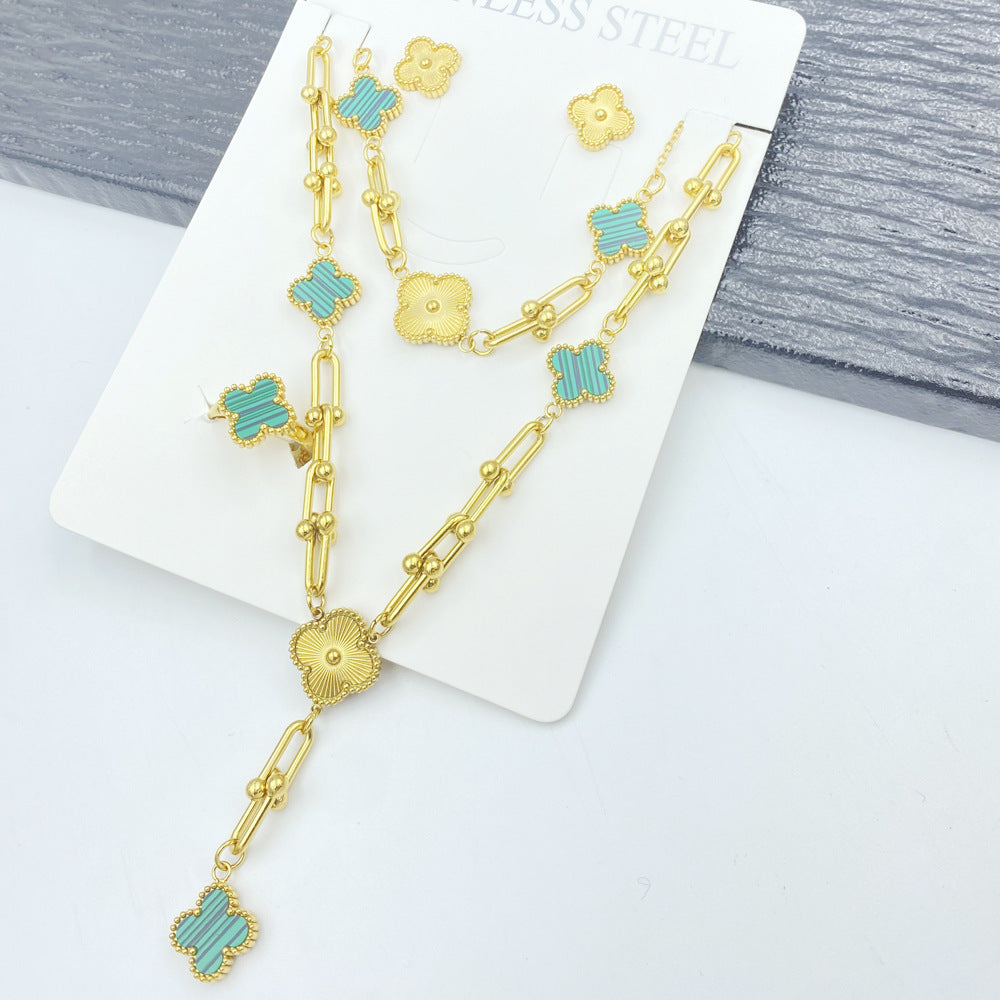 Stainless Steel Four-Leaf Clover Jewelry Set