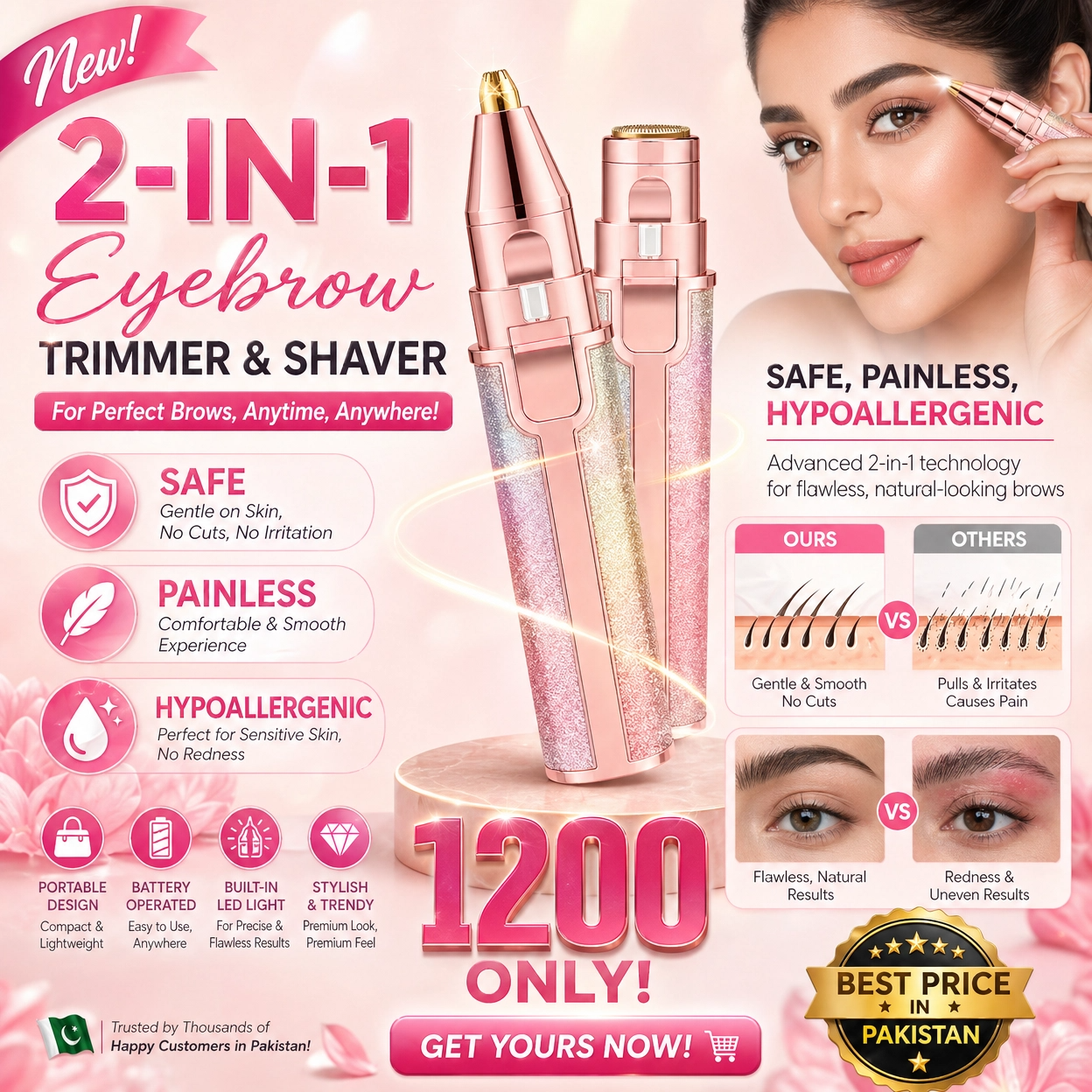 2in1 Electric Eyebrow Trimmer and Shaver Rechargeable Hair Remover