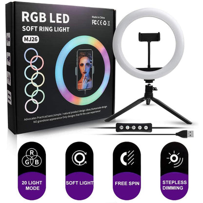 RGB LED Soft Ring Light MJ26 20 Light Modes | Soft Light | Free Spin