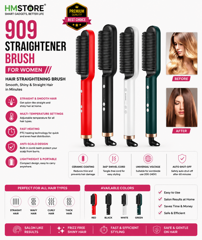 909 Hair Straightener Brush – Fast Heating Hair Styling Tool