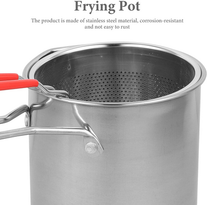 2 in 1 Stainless Steel Deep Fryer Pot with Removable Strainer Basket & Heat Resistant Handle