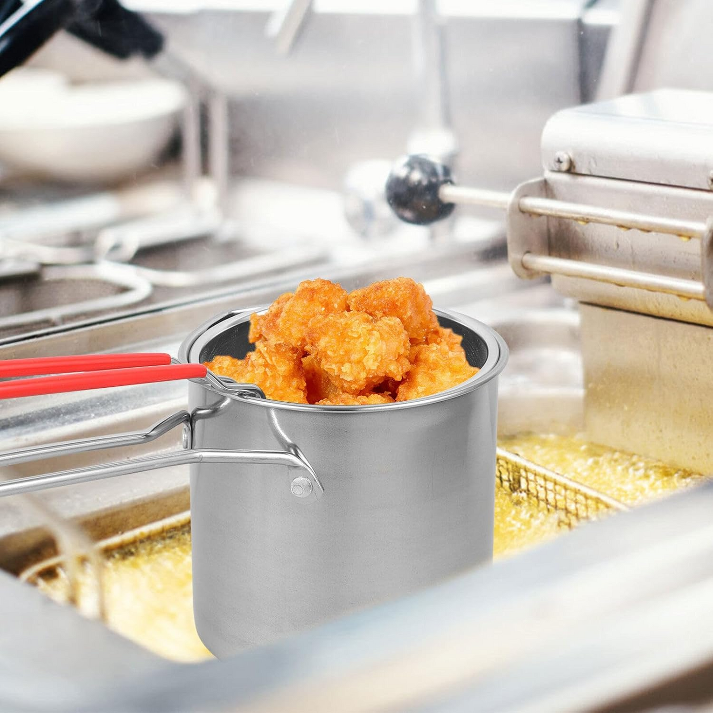 2 in 1 Stainless Steel Deep Fryer Pot with Removable Strainer Basket & Heat Resistant Handle