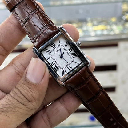 Luxury Rectangular Analog Watch for Men – Brown Leather Strap