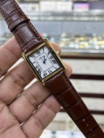 Luxury Rectangular Analog Watch for Men – Brown Leather Strap