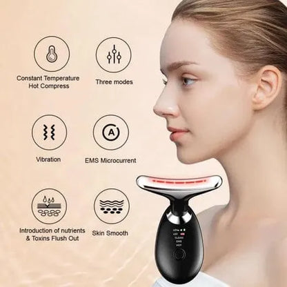 EMS Neck & Face Massager – LED Light Therapy & Hot Compress