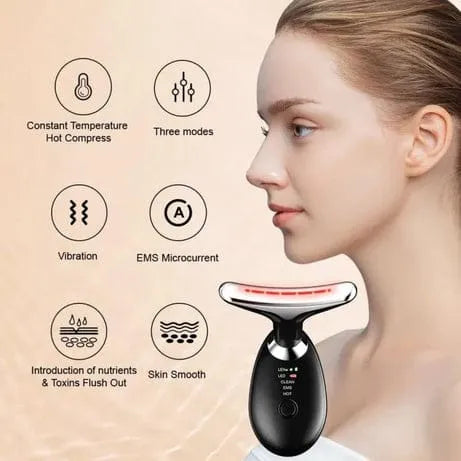 EMS Neck & Face Massager – LED Light Therapy & Hot Compress