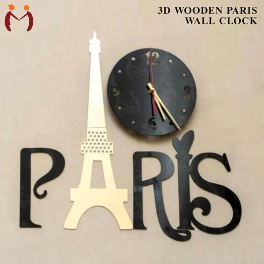 3D Wooden Paris Wall Clock