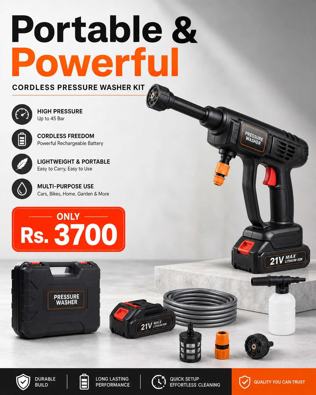 Automatic Cordless Car Wash Spray Gun – 21V Single Battery