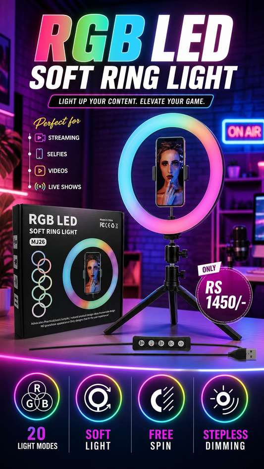 RGB LED Soft Ring Light MJ26 20 Light Modes | Soft Light | Free Spin